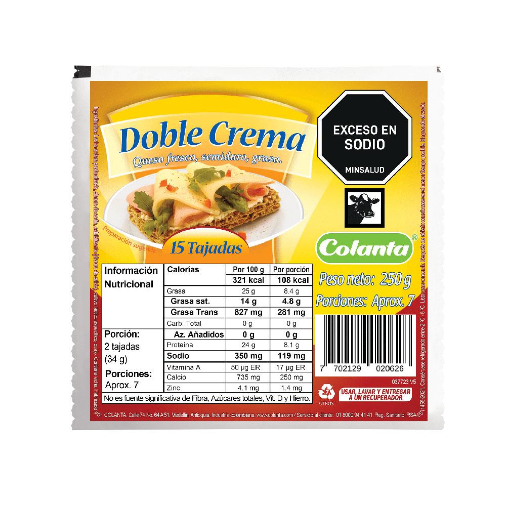 Queso Doble Crema Tajado Colanta 250g