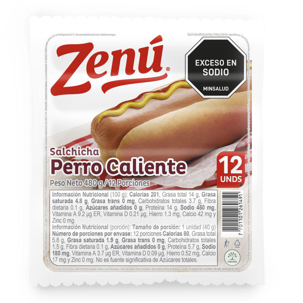 Salchicha Perro Caliente Zenú 12 Unidades 480g